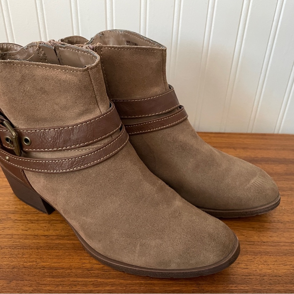 Kohl's Taupe Suede Ankle Booties with Buckle Detail